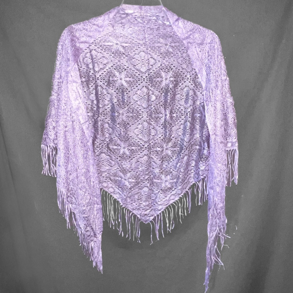Cropped Lavender Lace Shawl with Fringe